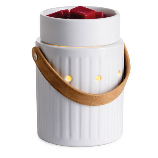 White Ceramic Wax Melt Warmer with Leather Handle Home Decor